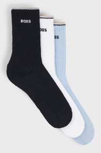 BOSS - 3-Pack of Cotton-Blend Ribbed Sport Socks In White, Navy and Sky 50531597 961