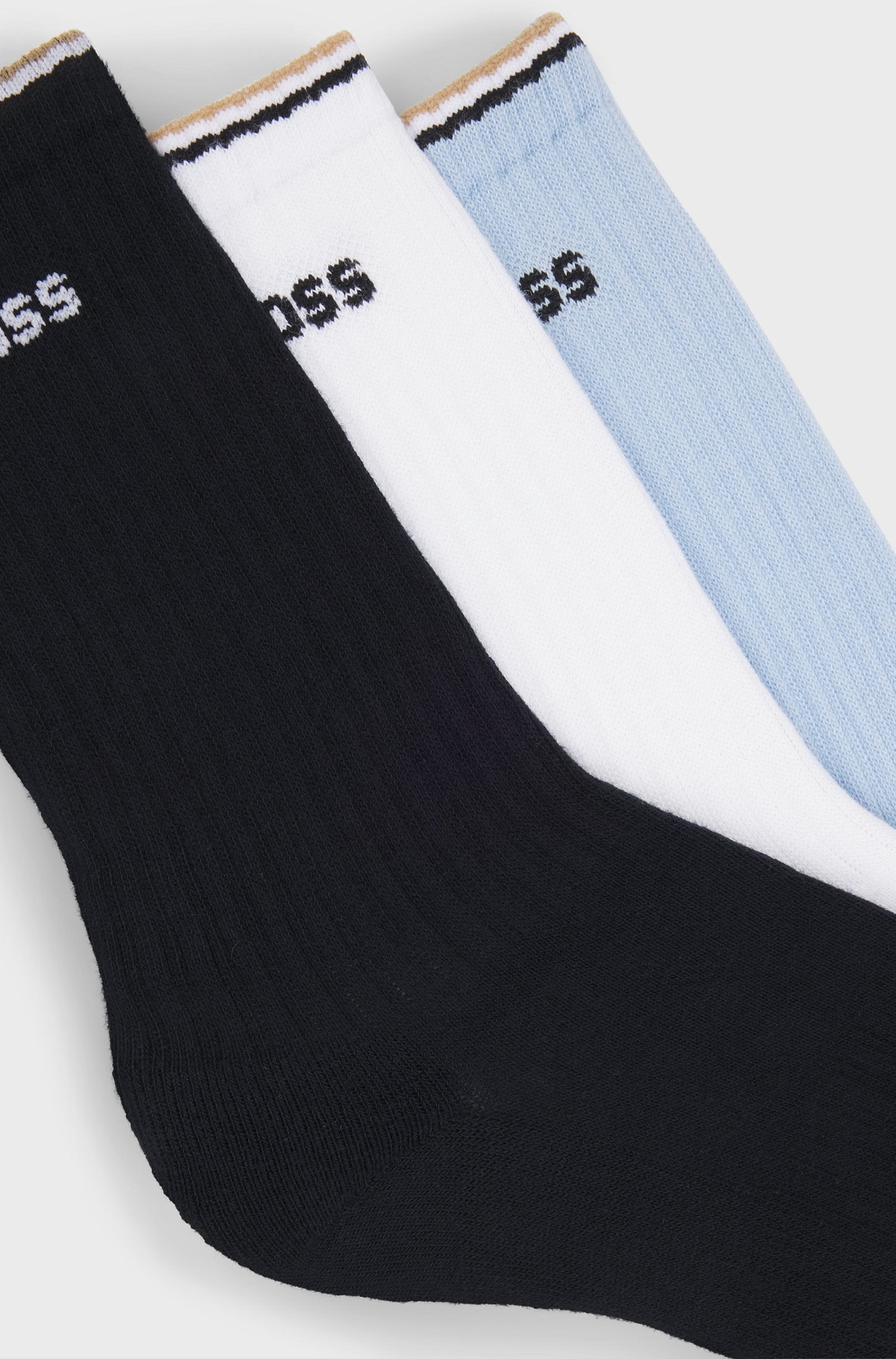 BOSS - 3-Pack of Cotton-Blend Ribbed Sport Socks In White, Navy and Sky 50531597 961