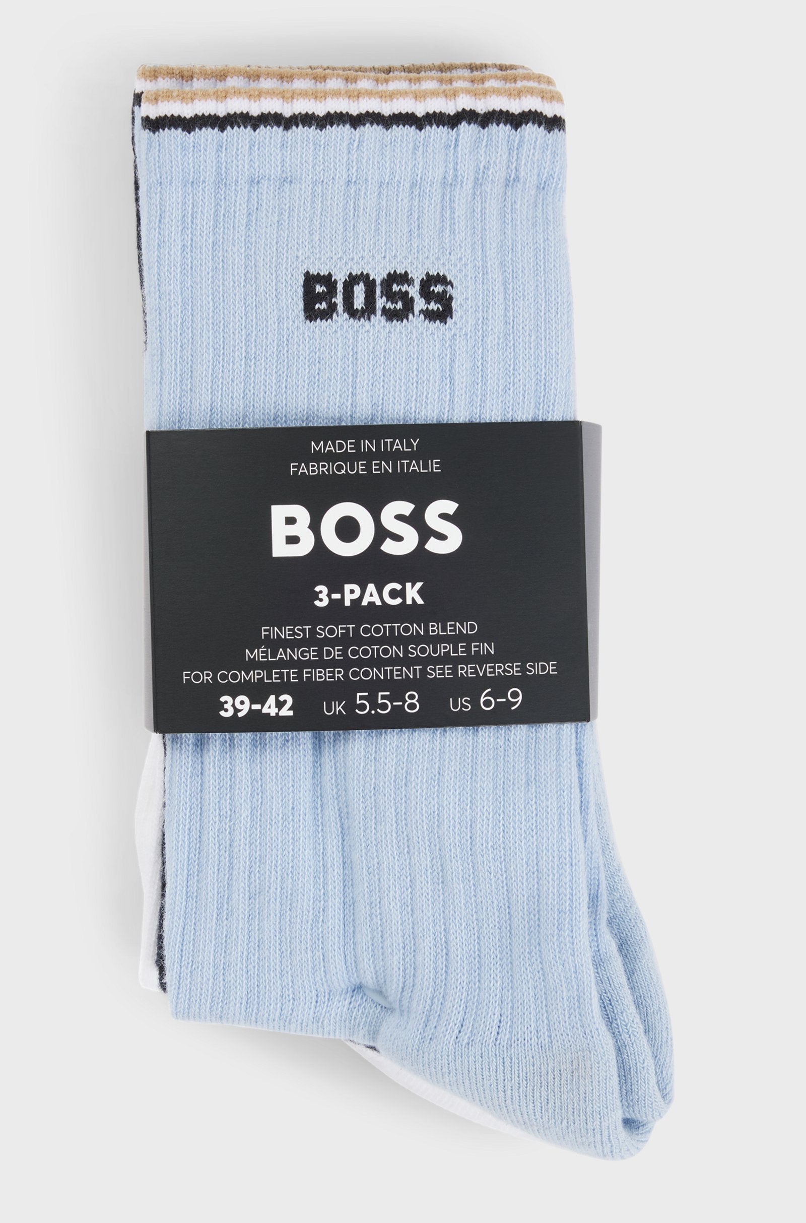 BOSS - 3-Pack of Cotton-Blend Ribbed Sport Socks In White, Navy and Sky 50531597 961