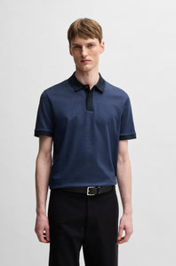 BOSS - H-PARLAY 432 Mercerised-Cotton Polo Shirt With Micro Pattern in Dark Blue 50532246 404