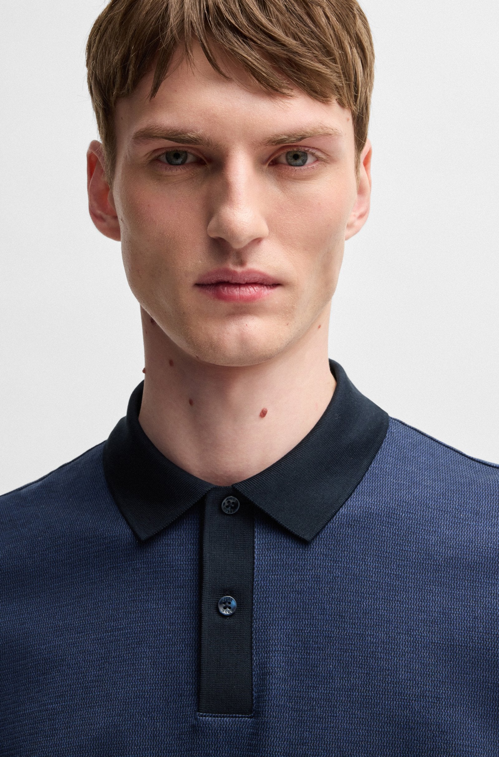 BOSS - H-PARLAY 432 Mercerised-Cotton Polo Shirt With Micro Pattern in Dark Blue 50532246 404