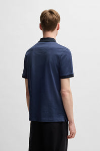 BOSS - H-PARLAY 432 Mercerised-Cotton Polo Shirt With Micro Pattern in Dark Blue 50532246 404