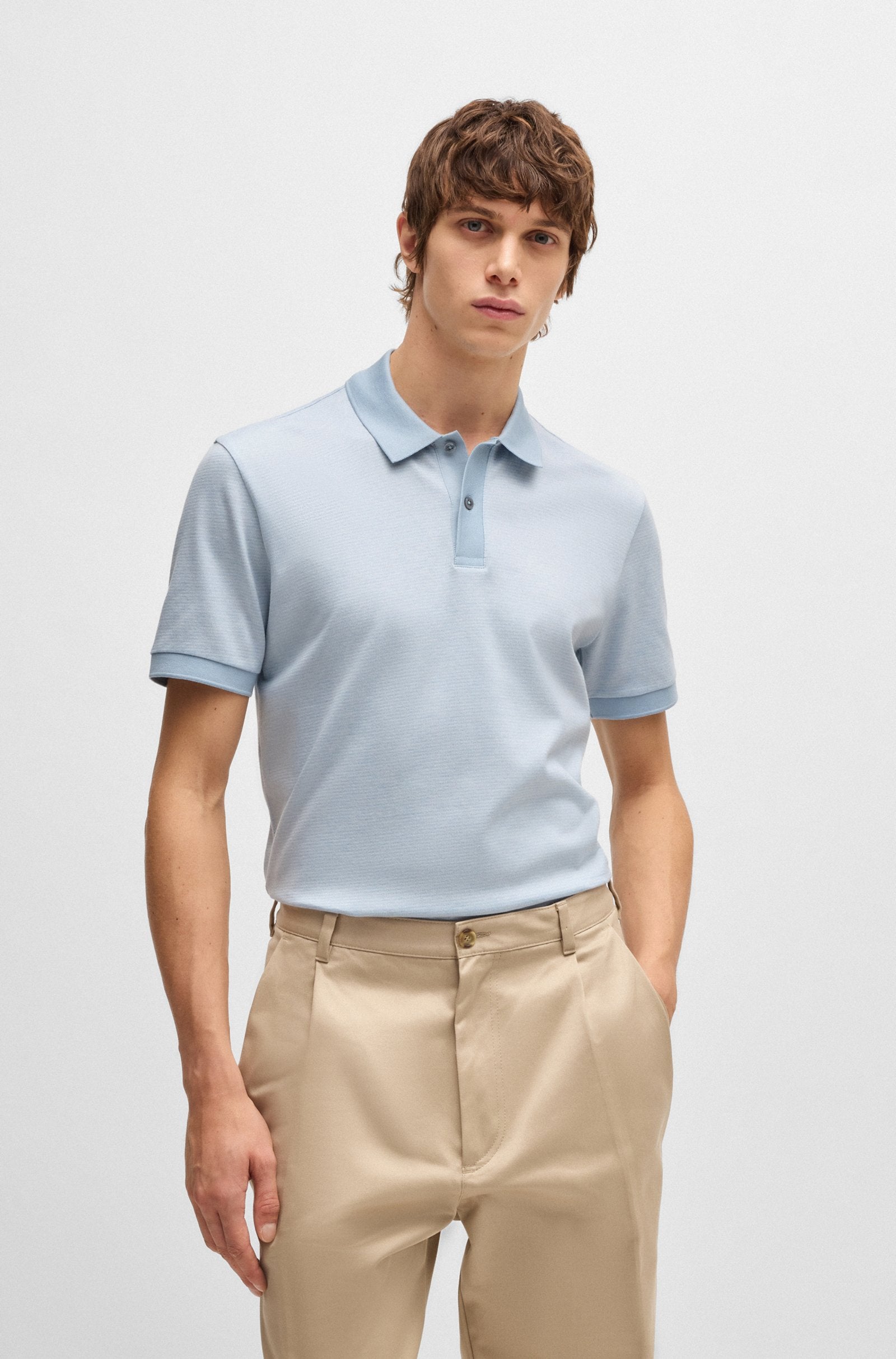 BOSS - H-PARLAY 432 Mercerised-Cotton Polo Shirt With Micro Pattern in Light Blue 50532246 430