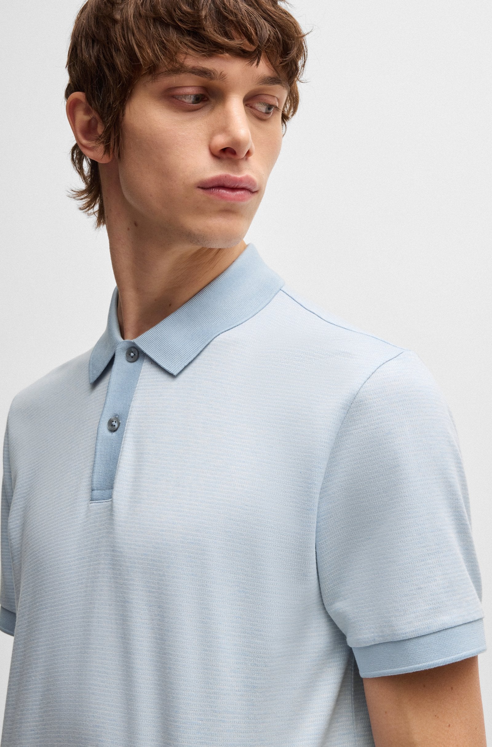 BOSS - H-PARLAY 432 Mercerised-Cotton Polo Shirt With Micro Pattern in Light Blue 50532246 430