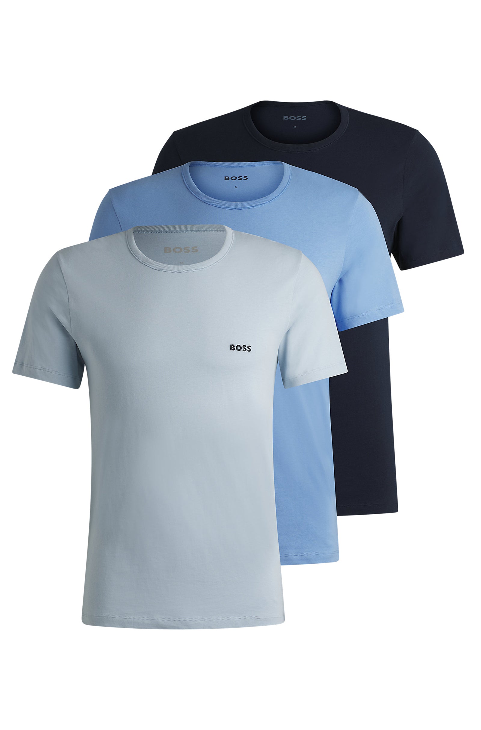 BOSS - 3-Pack Of Logo Embroidered T-Shirts In Cotton In Navy, Mid and Light Blue  50532470 988