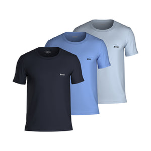 BOSS - 3-Pack Of Logo Embroidered T-Shirts In Cotton In Navy, Mid and Light Blue  50532470 988