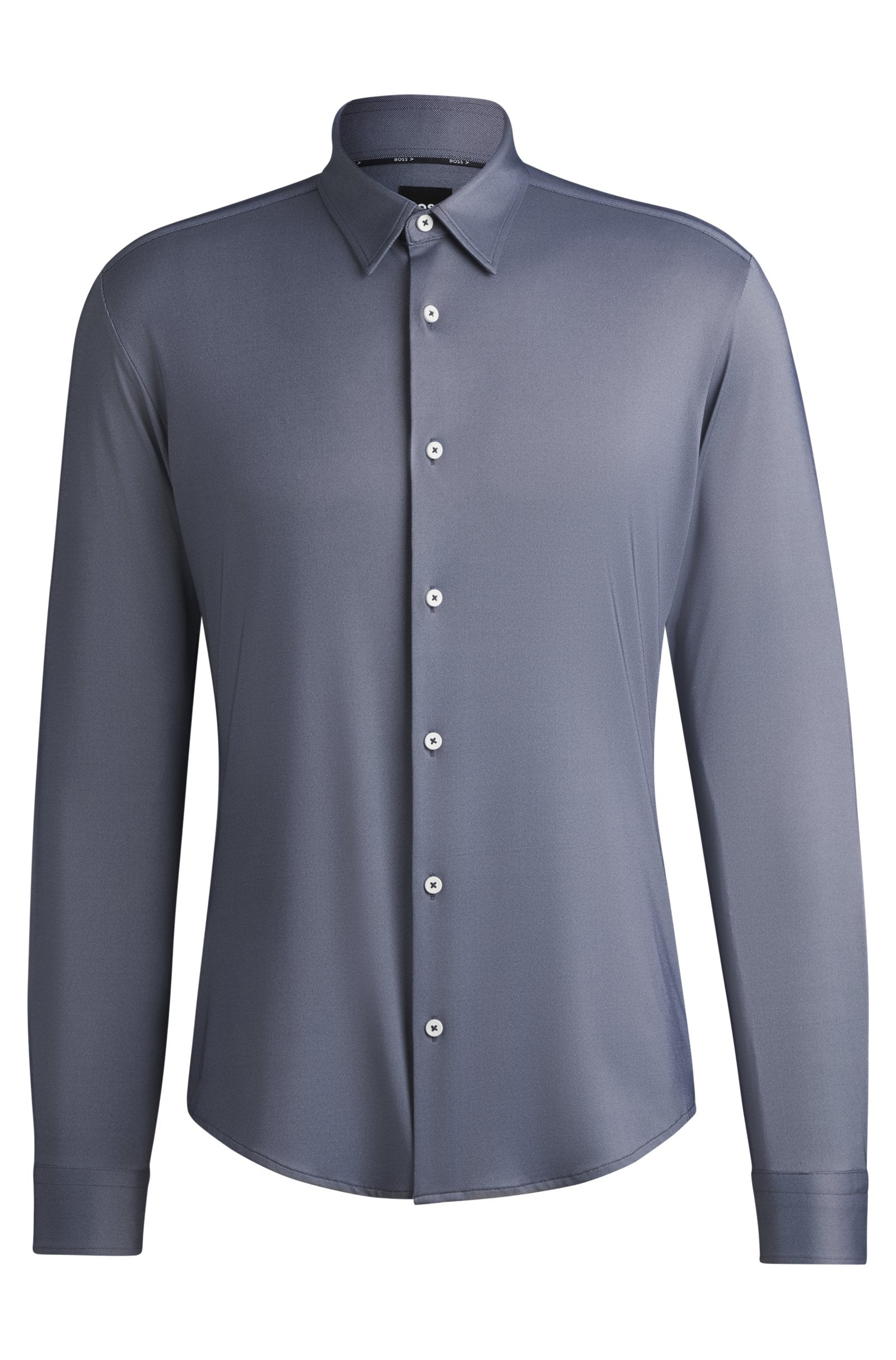 BOSS - P-ROAN-KENT Slim-Fit Shirt In Structured Stretch Fabric In Dark Blue 50533434 404