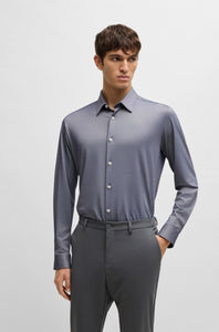 BOSS - P-ROAN-KENT Slim-Fit Shirt In Structured Stretch Fabric In Dark Blue 50533434 404