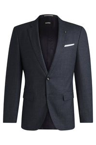 BOSS - H-HUTSON Dark Blue Slim-Fit Jacket In Micro-Patterned Stretch Wool 50534517 404