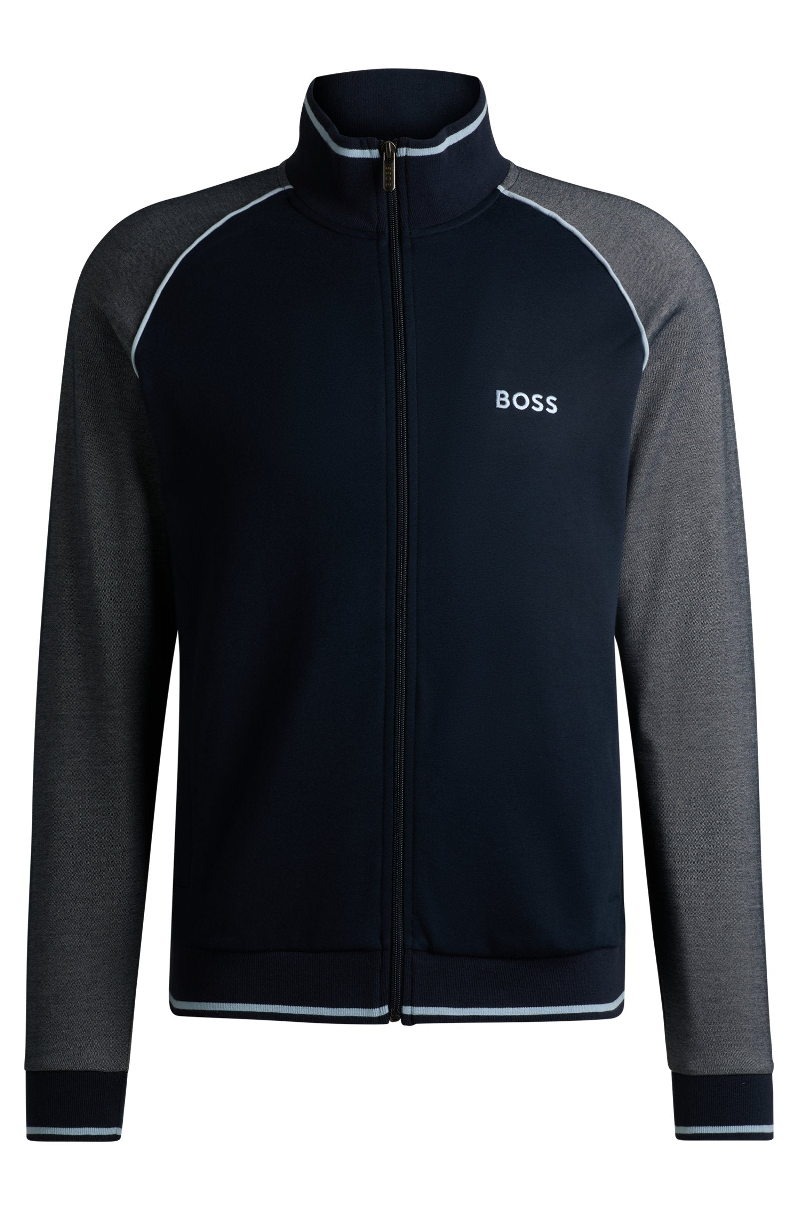 BOSS - Cotton Zip-Up Tracksuit Jacket With Contrast Piping in Dark Blue 50535851 403