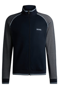 BOSS - Cotton Zip-Up Tracksuit Jacket With Contrast Piping in Dark Blue 50535851 403