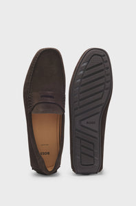 BOSS - NOEL Portuguese-Crafted Moccasin Loafers in Dark Brown Suede 50541750 201