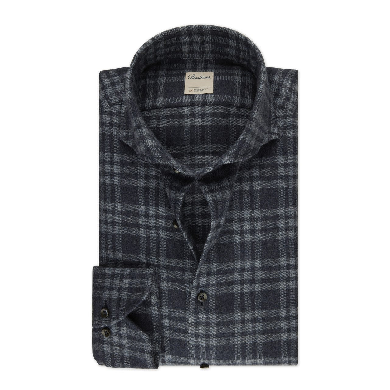 STENSTROMS - Navy SLIMLINE Checked Flannel Shirt 7123718650183