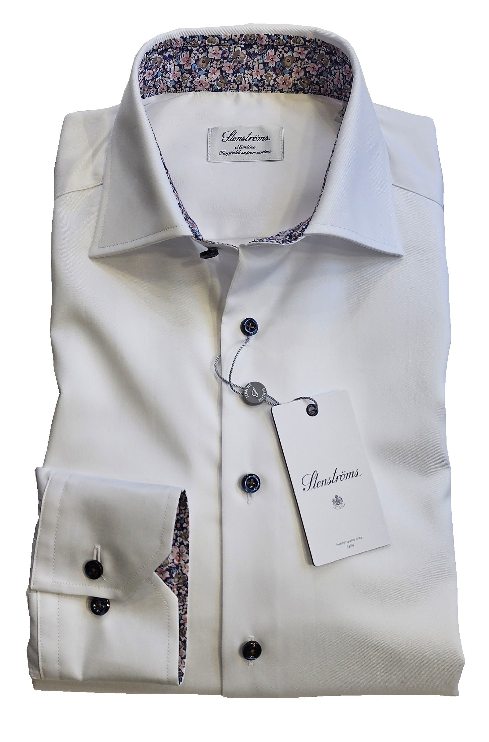 STENSTROMS - SLIMLINE White Contrast Details Twill Shirt 7847510573000