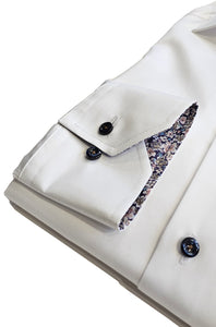 STENSTROMS - SLIMLINE White Contrast Details Twill Shirt 7847510573000