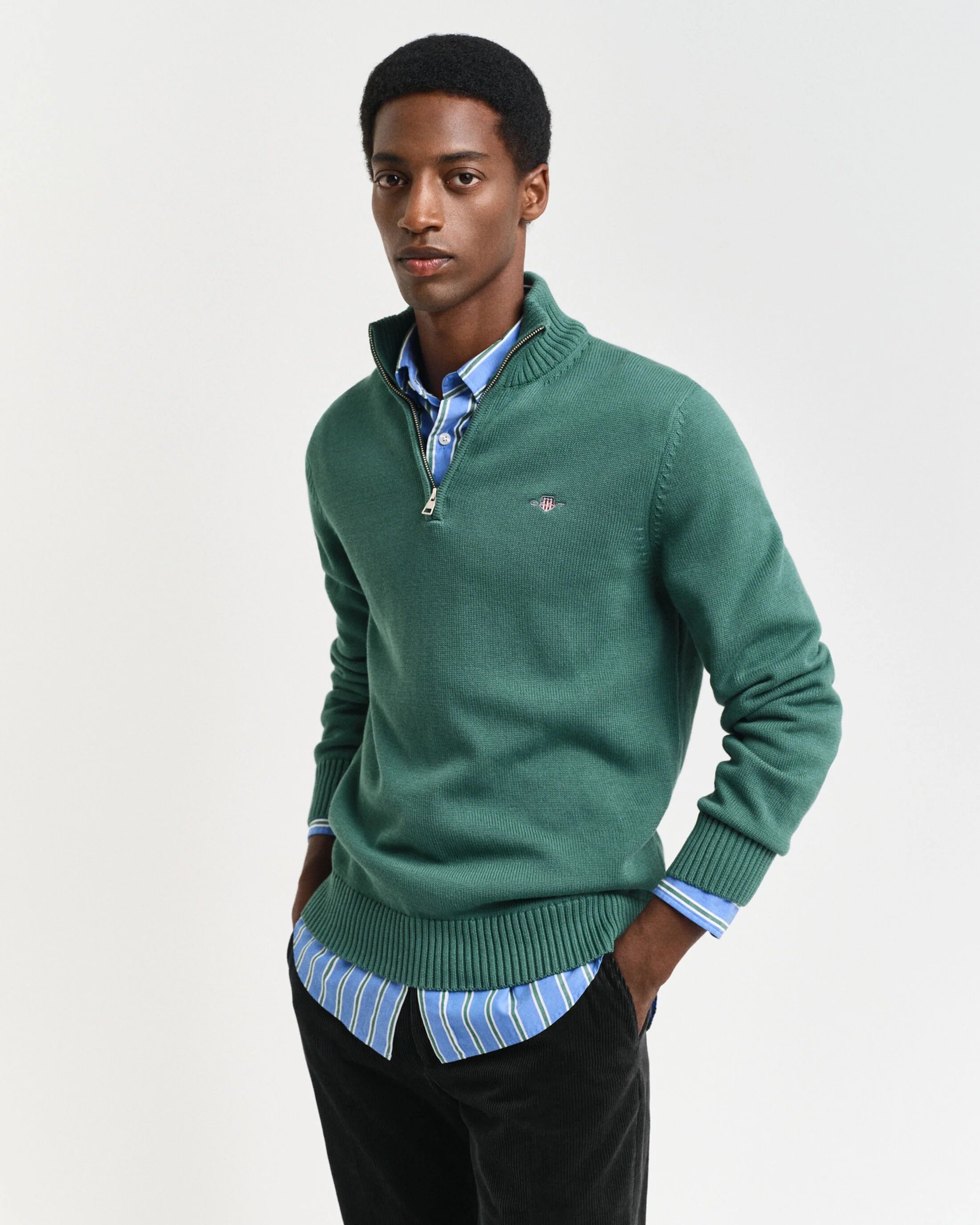 GANT  - Casual Cotton Half-Zip Sweater In Woody Green 8030170 318