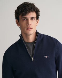 GANT  - Casual Cotton Half-Zip Sweater In Evening Blue 8030170 433