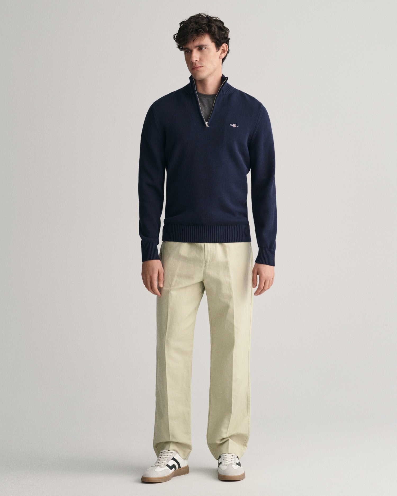 GANT  - Casual Cotton Half-Zip Sweater In Evening Blue 8030170 433