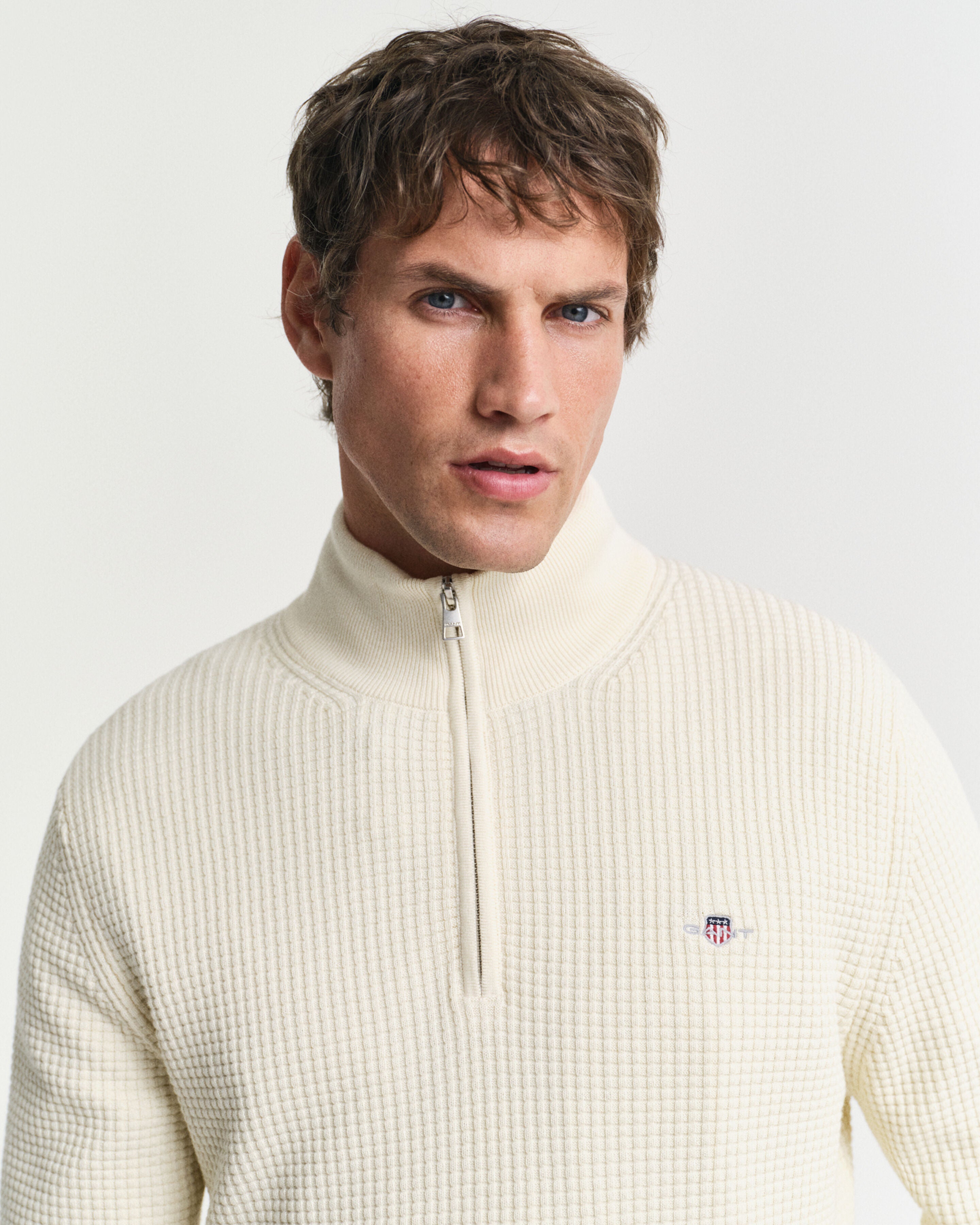 GANT - Textured Cotton Half-Zip Sweater in Cream 8030249 130