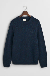 GANT - Wool Neps Crew Neck Sweater In Evening Blue 8040200 433