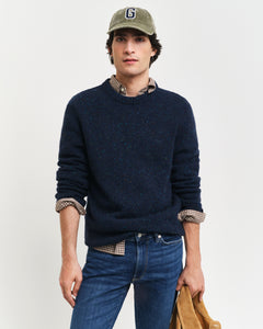 GANT - Wool Neps Crew Neck Sweater In Evening Blue 8040200 433