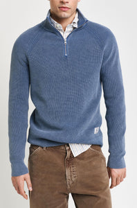 GANT - Washed Ribbed Half-Zip Sweater in Vintage Blue 8050215 442