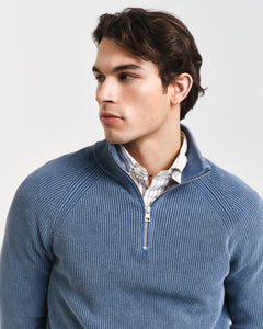 GANT - Washed Ribbed Half-Zip Sweater in Vintage Blue 8050215 442