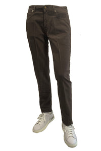 BRIGLIA 1949 - STEVE Chocolate Brown Brushed Cotton Stretch Moleskin Feel Jeans 424507 556