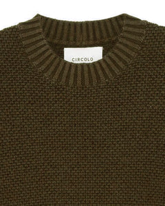 CIRCOLO 1901 - CN4624 Virgin Wool Chunky Roundneck Sweater in Laurel Brown