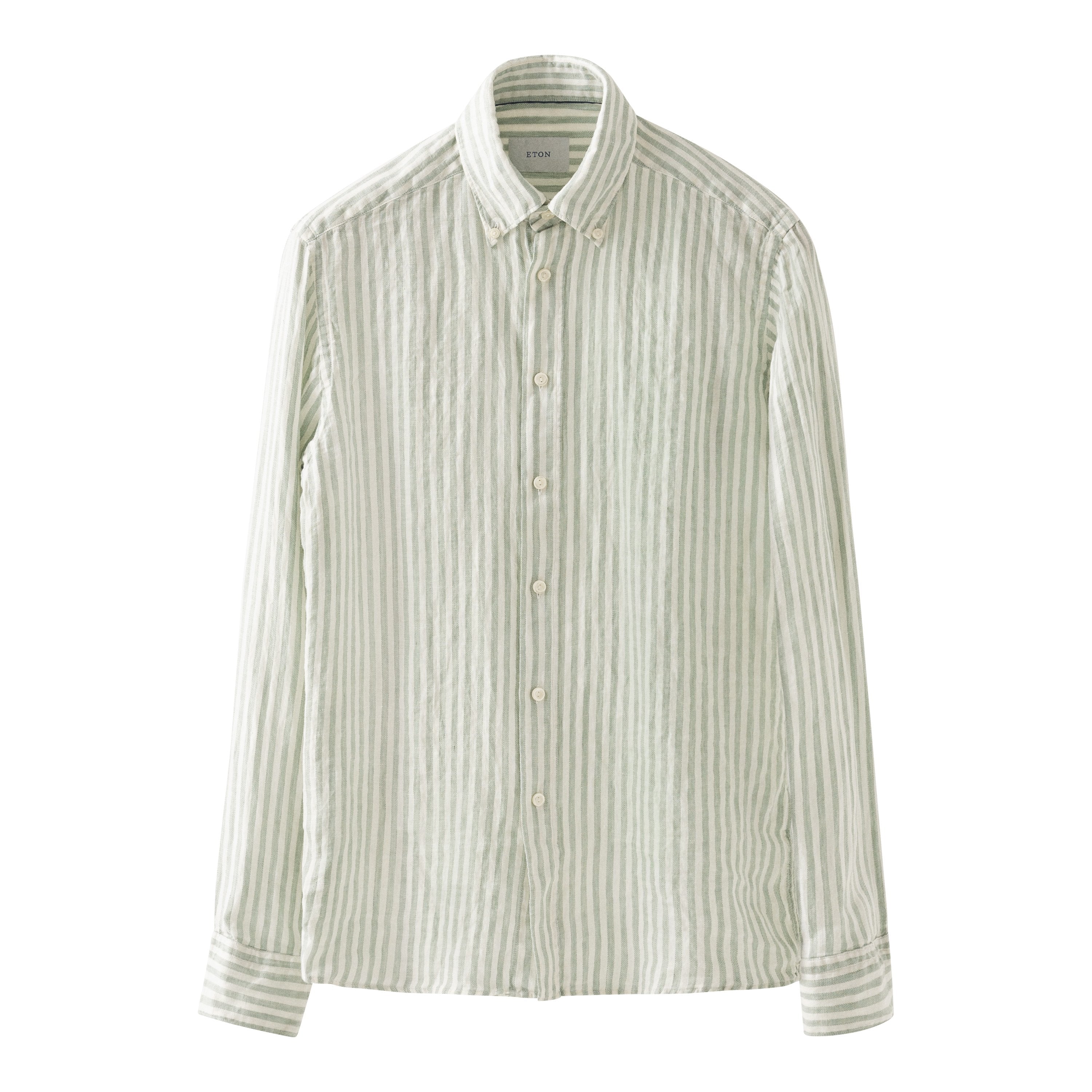 ETON - CONTEMPORARY FIT Striped Linen Twill Shirt in Green 10001343064