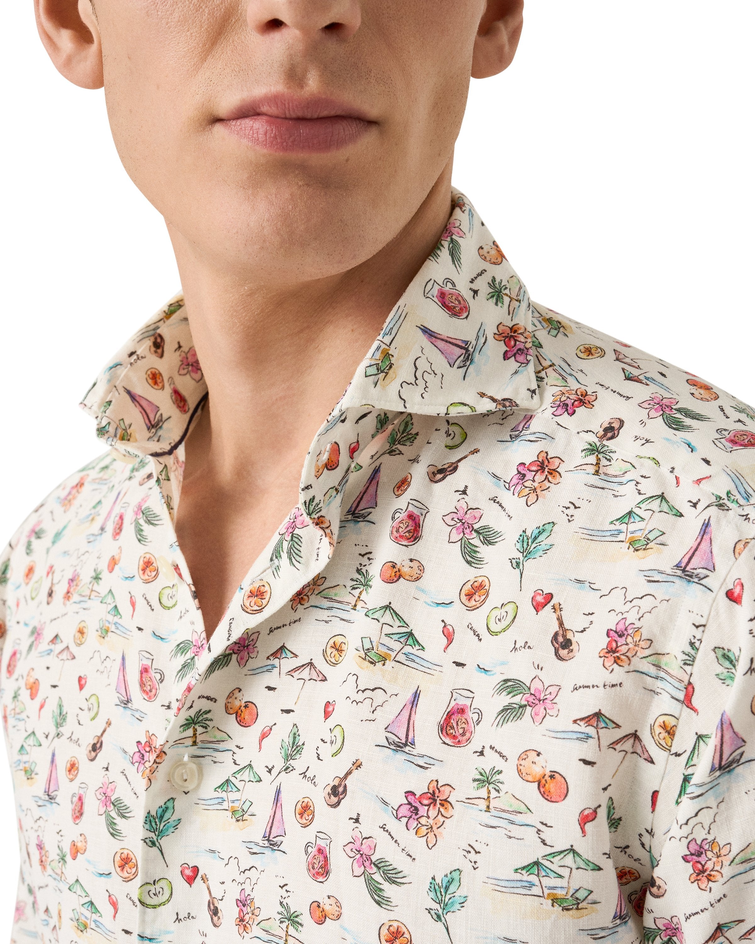 ETON - SLIM FIT Sangria Motif Print Linen Shirt 10001331399