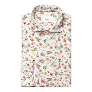 ETON - SLIM FIT Sangria Motif Print Linen Shirt 10001331399