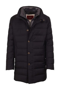 MONTECORE - Longline Hi-Tech Super 120's Fabric Down Padded Coat In Navy Blue F07MUCX505