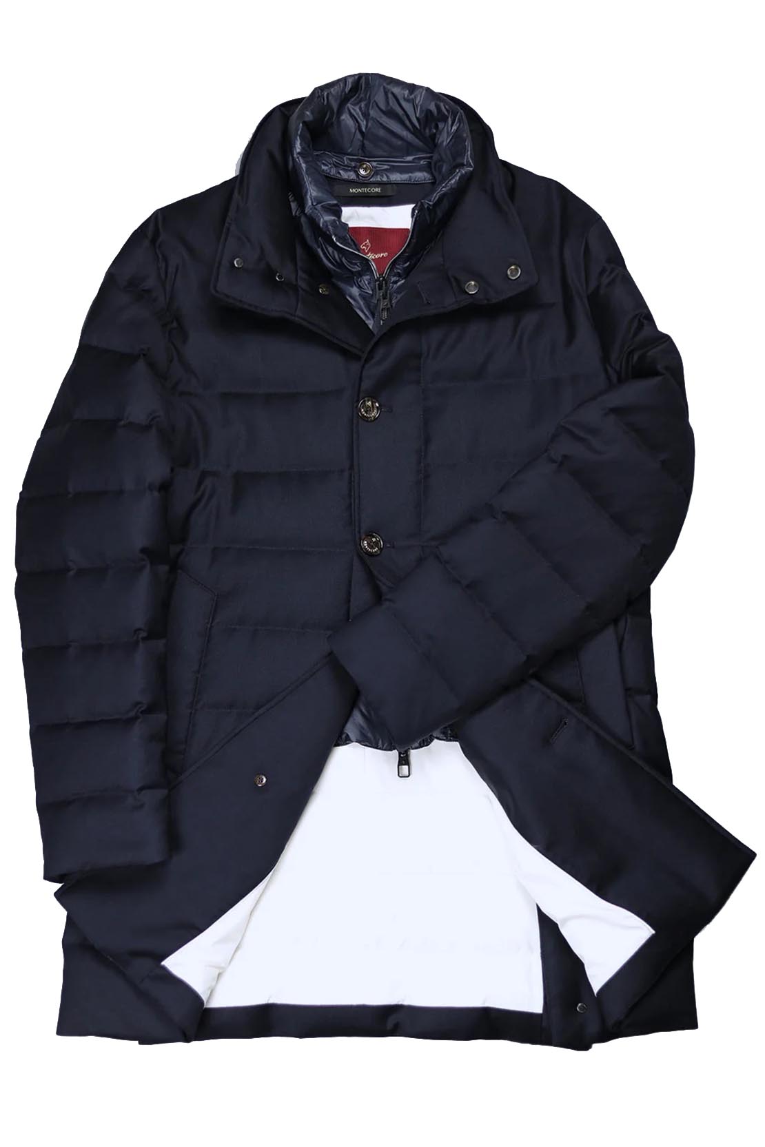 MONTECORE - Longline Hi-Tech Super 120's Fabric Down Padded Coat In Navy Blue F07MUCX505