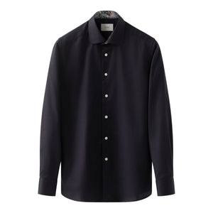 ETON - SLIM FIT Solid Signature Twill Shirt With Paisley Trim in Navy Blue 10001317829