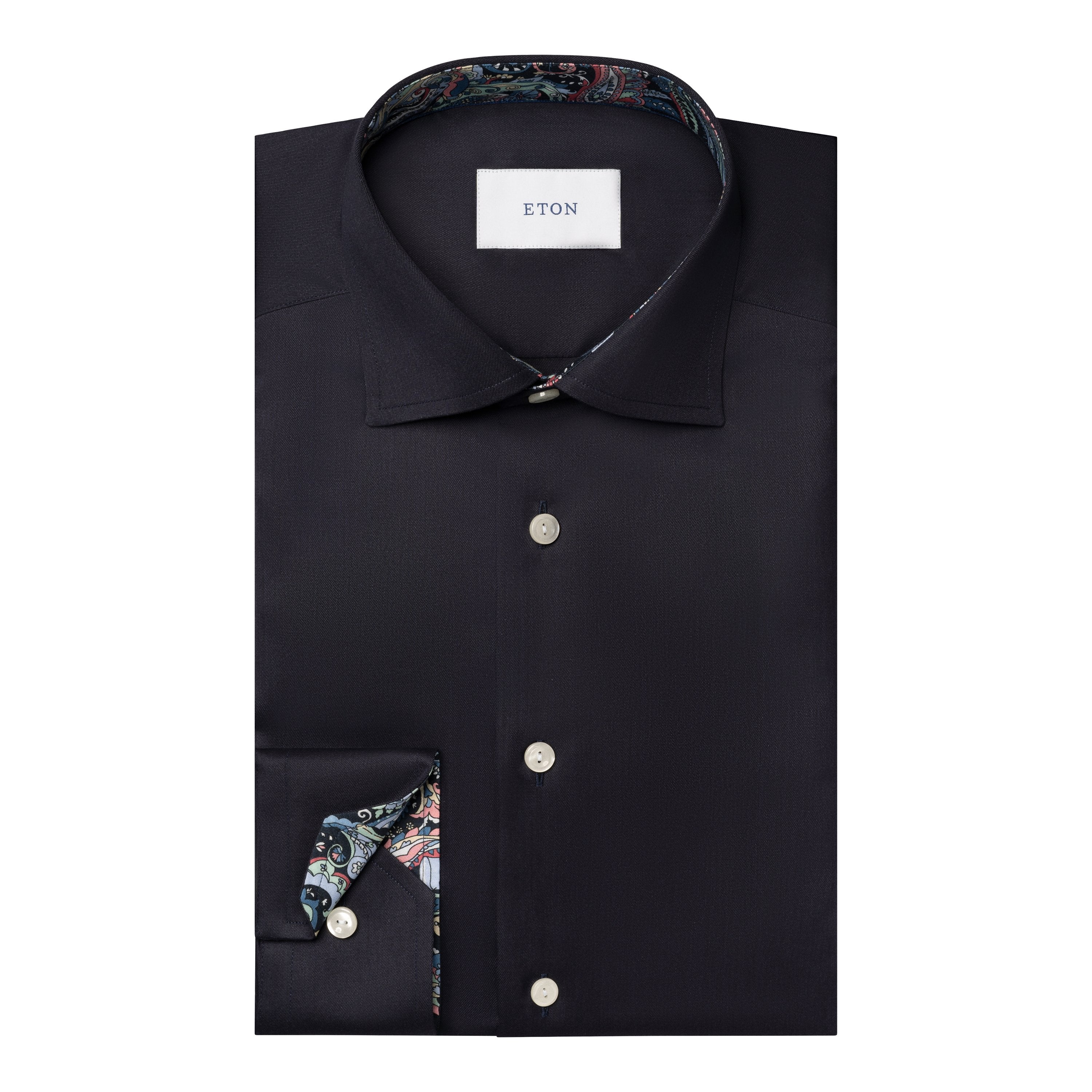 ETON - SLIM FIT Solid Signature Twill Shirt With Paisley Trim in Navy Blue 10001317829