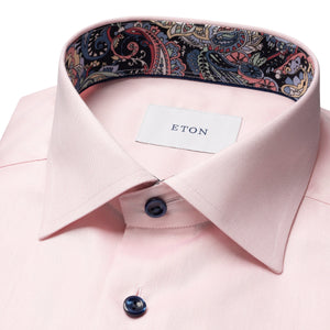 ETON - SLIM FIT Solid Signature Twill Shirt With Paisley Trim in Pink 10001317680