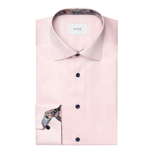 ETON - SLIM FIT Solid Signature Twill Shirt With Paisley Trim in Pink 10001317680