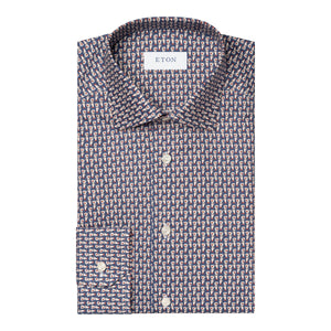 ETON - CONTEMPORARY FIT Dark Blue Signature Twill Shirt With Casino Print 10001256725