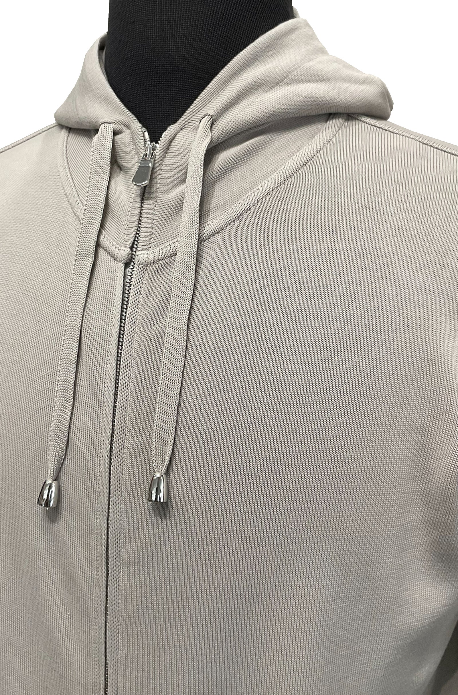 FILIPPO DE LAURENTIIS - Full Zip Cotton Hooded Sweater in Nebbia Taupe