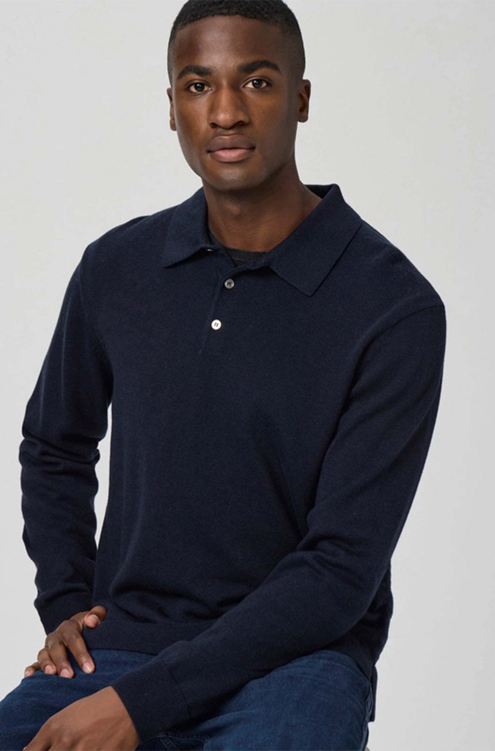 PAIGE - FINSBURY Knitted Long Sleeve Polo in DEEP ANCHOR M276O55-6781