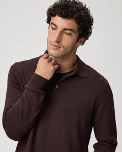 PAIGE - FINSBURY Knitted Long Sleeve Polo in HEATHERED BORDEAUX M276O55-C022