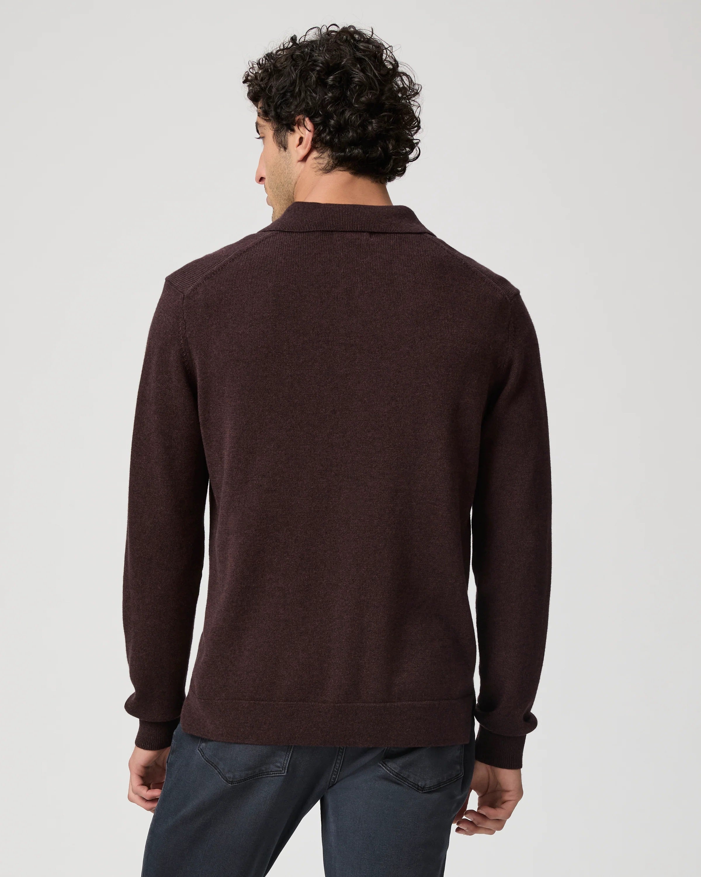 PAIGE - FINSBURY Knitted Long Sleeve Polo in HEATHERED BORDEAUX M276O55-C022