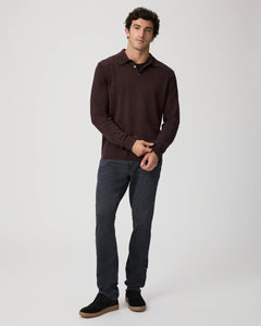 PAIGE - FINSBURY Knitted Long Sleeve Polo in HEATHERED BORDEAUX M276O55-C022