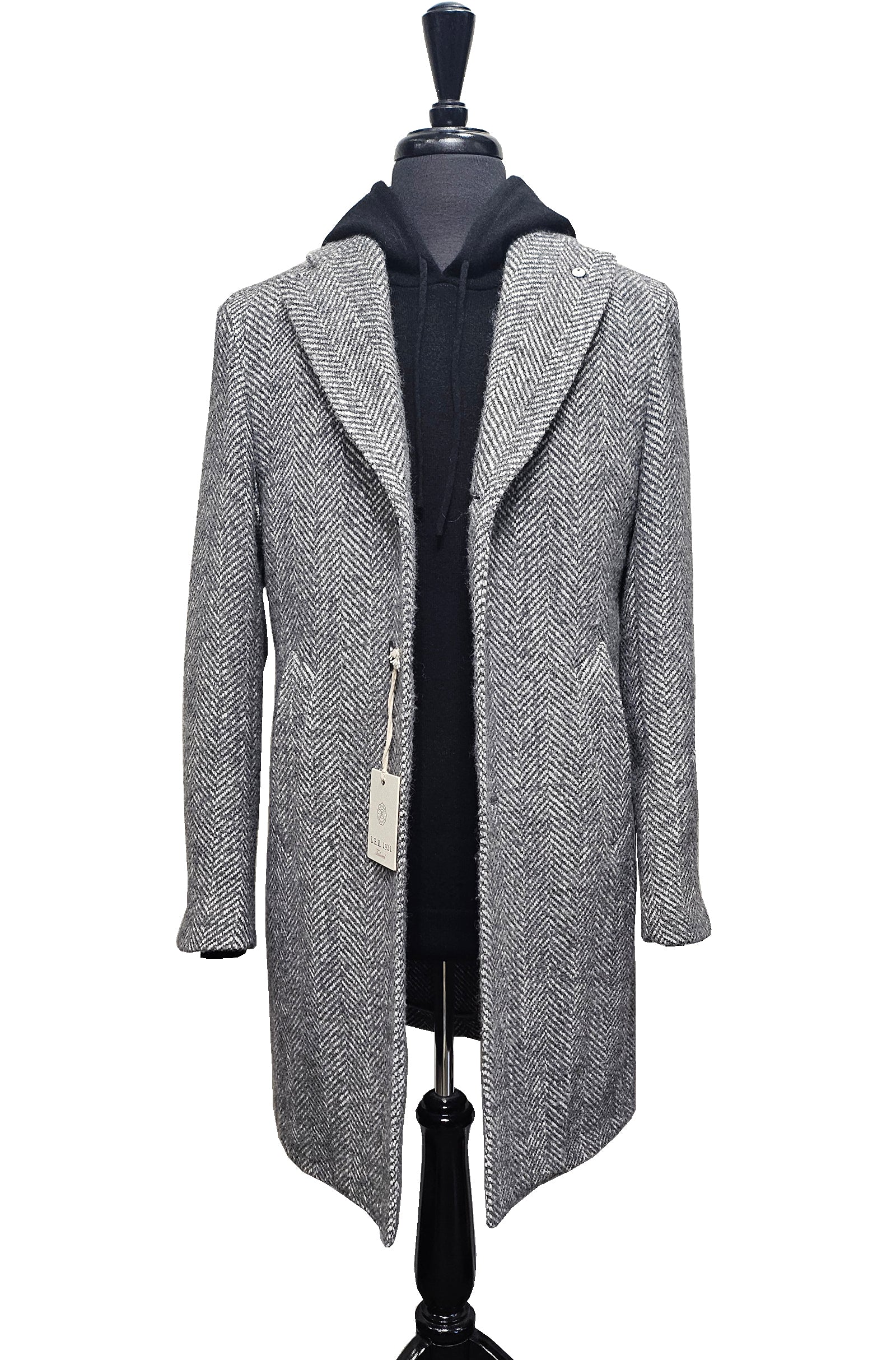 L.B.M 1911 - Grey Herringbone Overcoat in Wool Blend 7490/47503/1