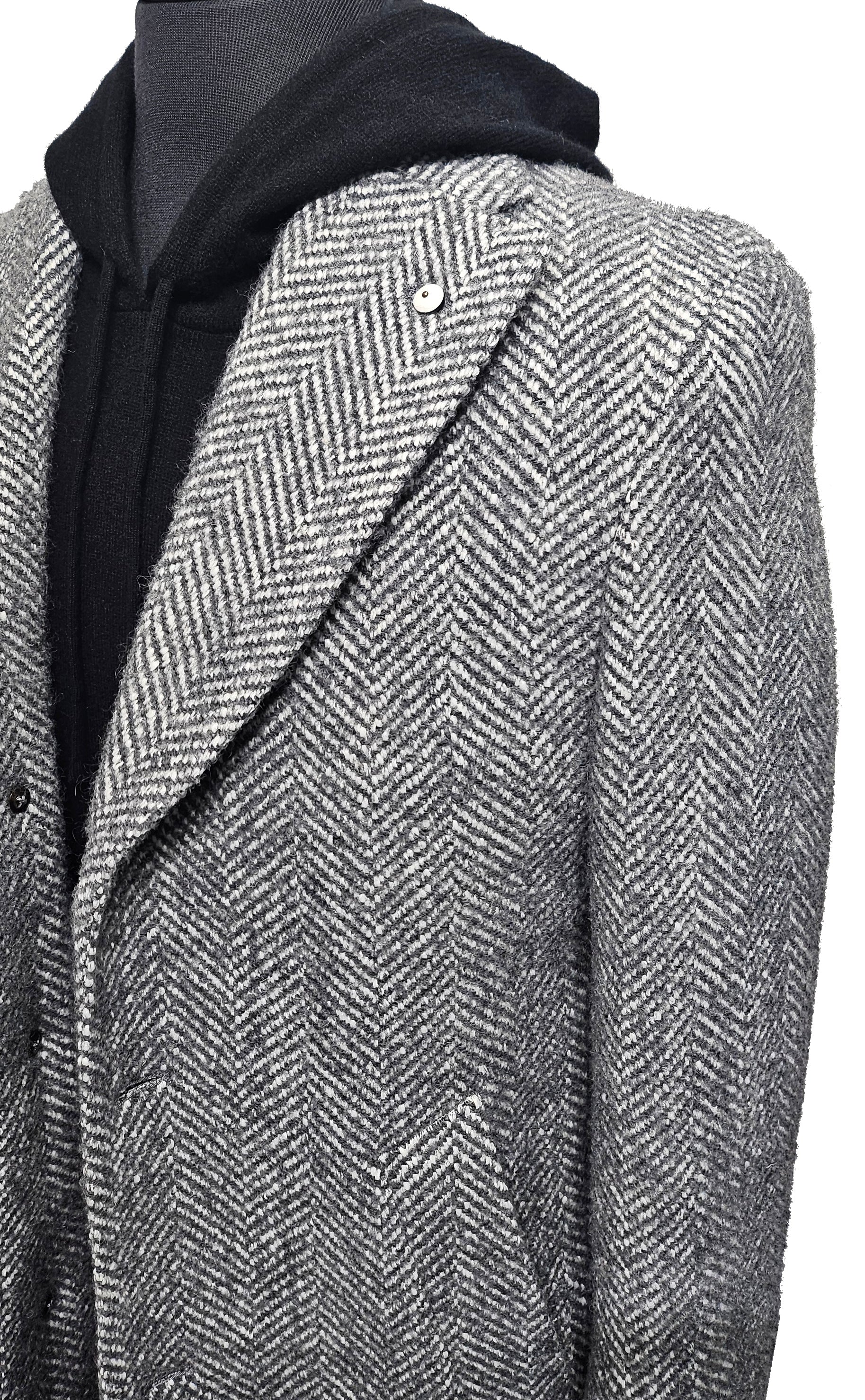 L.B.M 1911 - Grey Herringbone Overcoat in Wool Blend 7490/47503/1