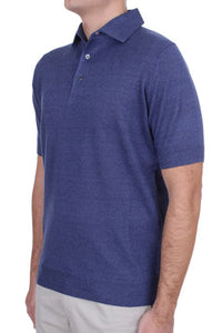 FILIPPO DE LAURENTIIS - French Blue Knitted Linen and Cotton Blend Polo Shirt