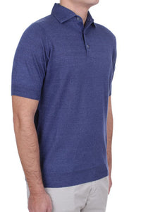 FILIPPO DE LAURENTIIS - French Blue Knitted Linen and Cotton Blend Polo Shirt