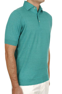 FILIPPO DE LAURENTIIS - Turquoise Knitted Linen and Cotton Blend Polo Shirt