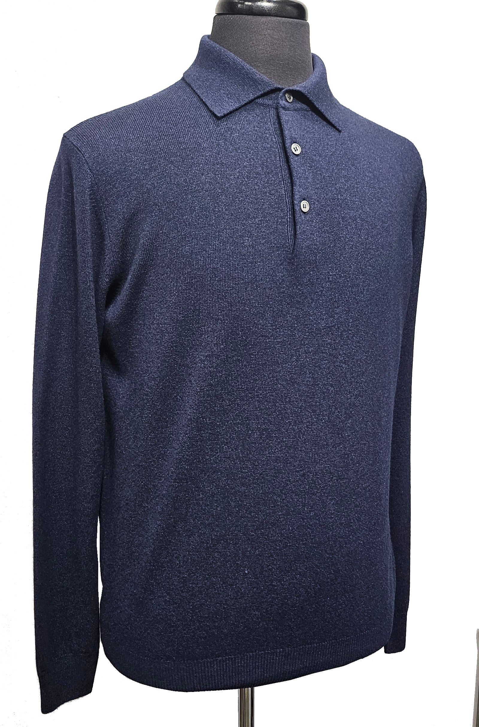 FILIPPO DE LAURENTIIS - Dark Blue Wool, Silk & Cashmere Long Sleeve Knitted Polo PL1MLWSC12R U880